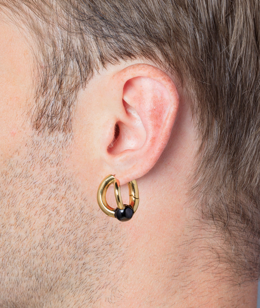 Missie GB two-tone gold hoop earring with black ball
