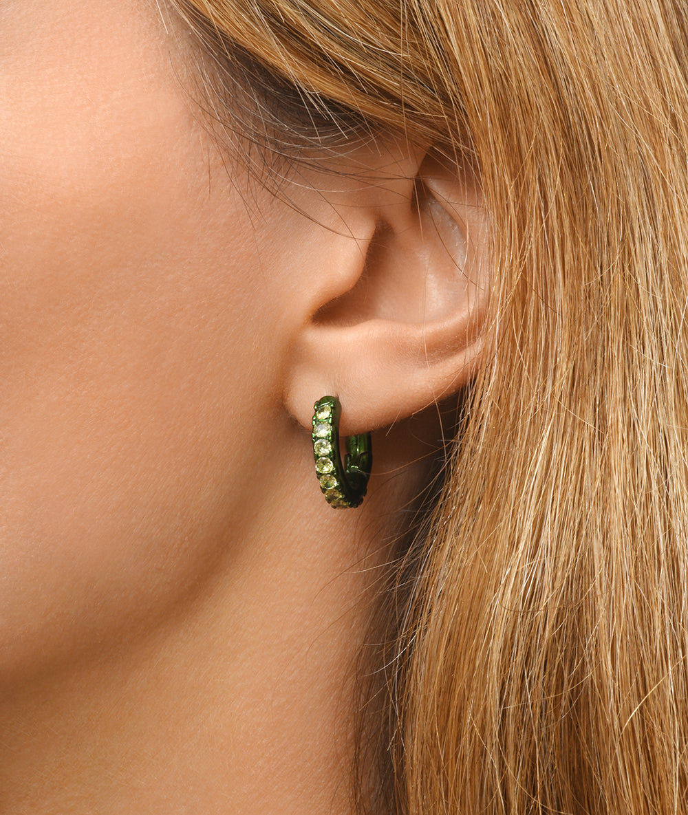 Boucle d'oreille créole vertes et zirconiums jaunes Tashi SG A