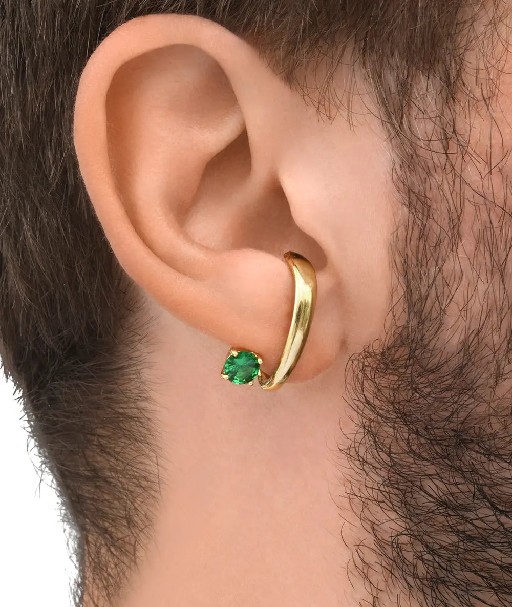 Boucle d'oreille dorée avec zircon vert (droit) LIF R G