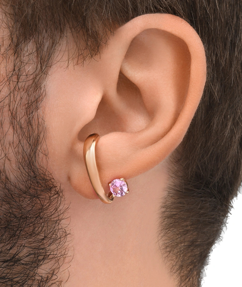 Boucle d'oreille or rose avec zircon rose (gauche) LIF L RG