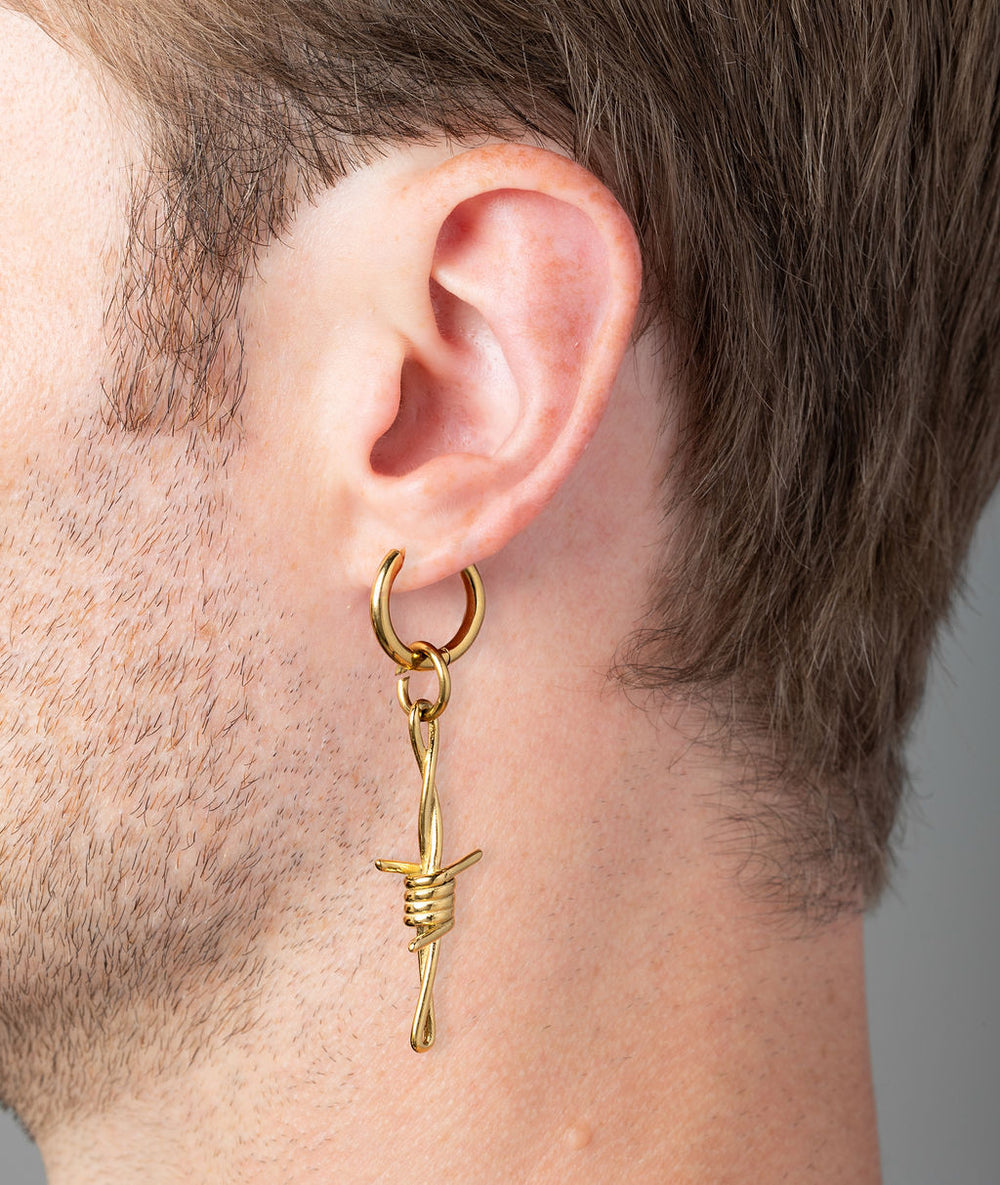 Boucle d'oreille pendante fil barbelé dorée Berlin G