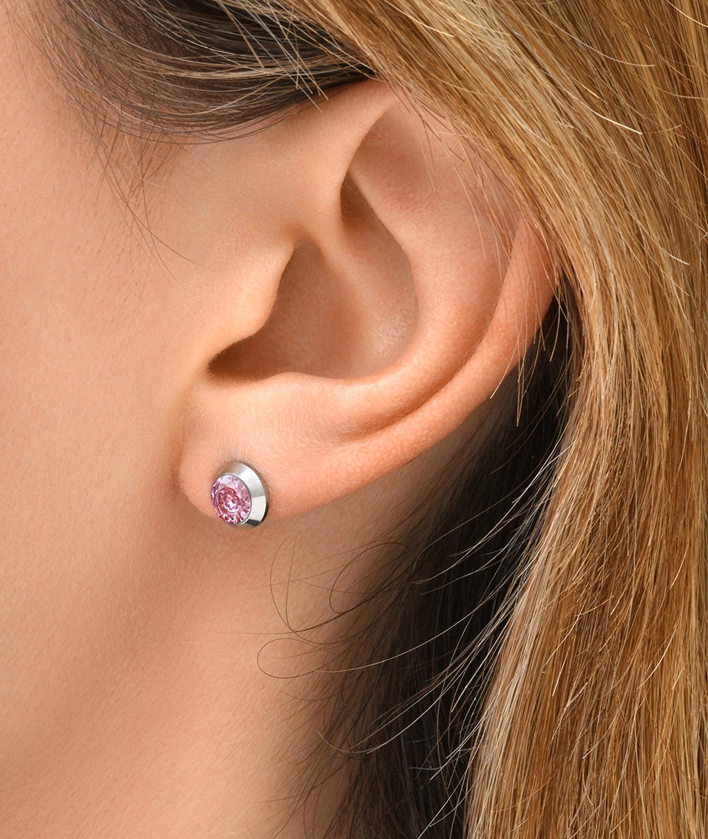 Boucle d'oreille puce argenté et zircon rose LUCA SC