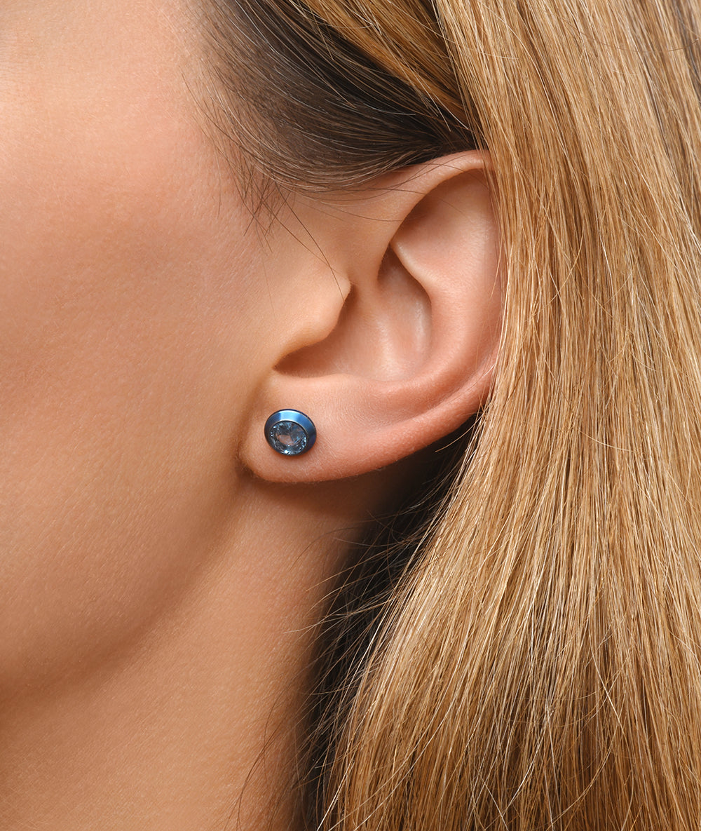 Boucle d'oreille puce en acier inoxydable bleu avec oxyde de zirconium bleu LUCA MB