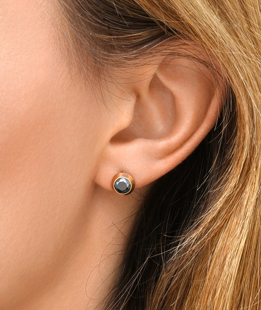 Boucle d'oreille puce rose gold et zircon noir LUCA RG BL