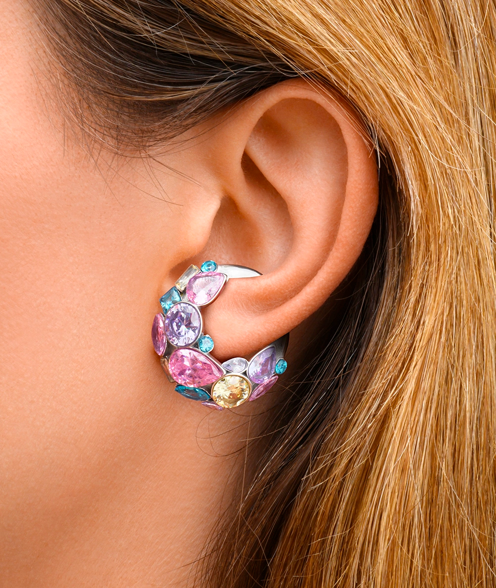 Ear cuff argenté avec zircons multicolores DAHLIA S