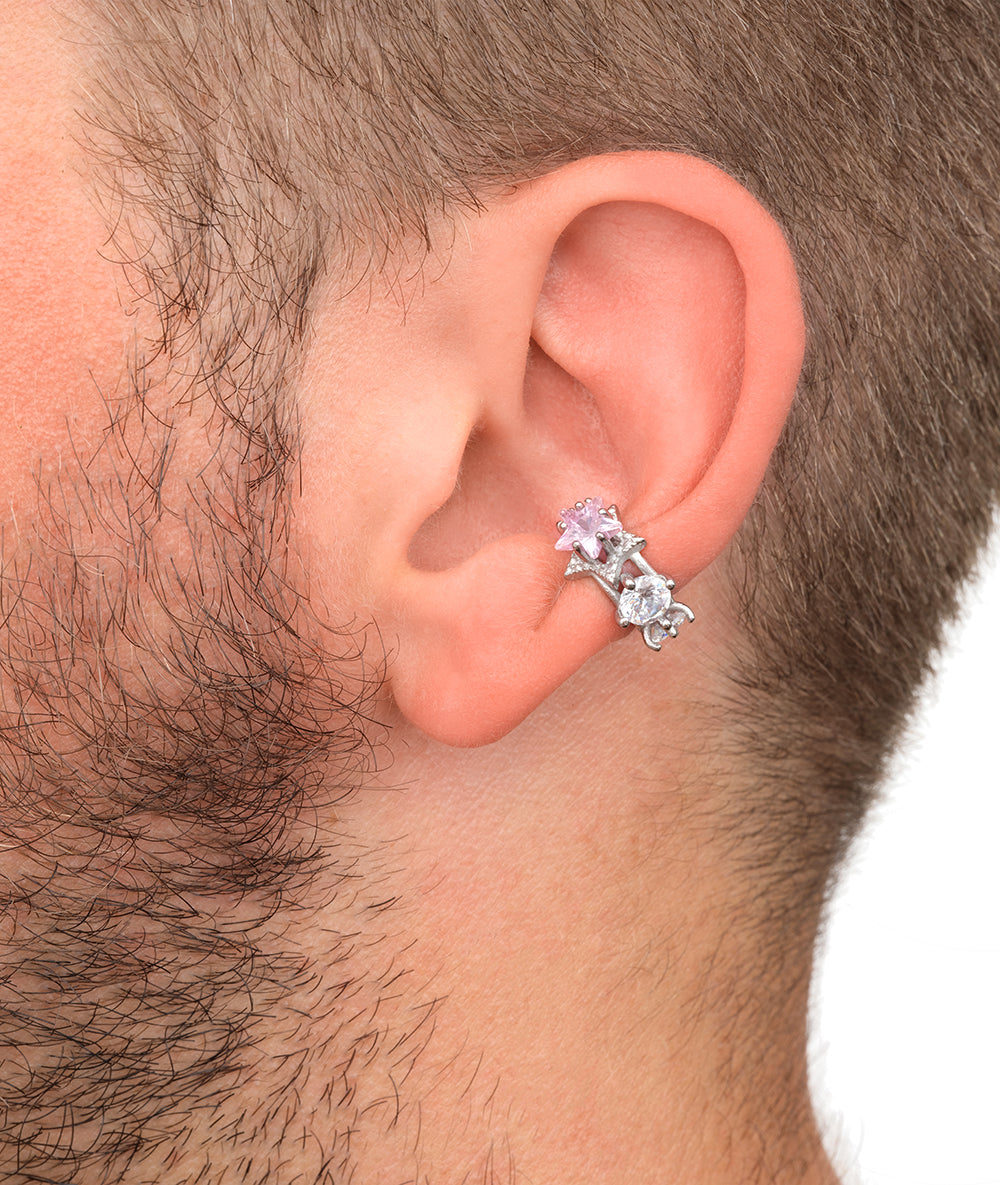 Ear cuff argenté et zircon rose étoile KOTORI POP S