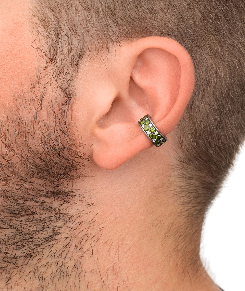 Ear cuff argenté et zirconiums verts et jaunes effet vintage GEMMA VS 3,5mm