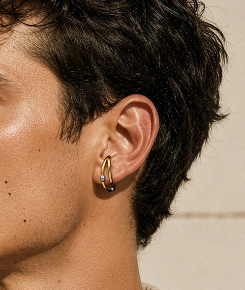 Rounded gold ear cuff with silver beads SUGAR BI