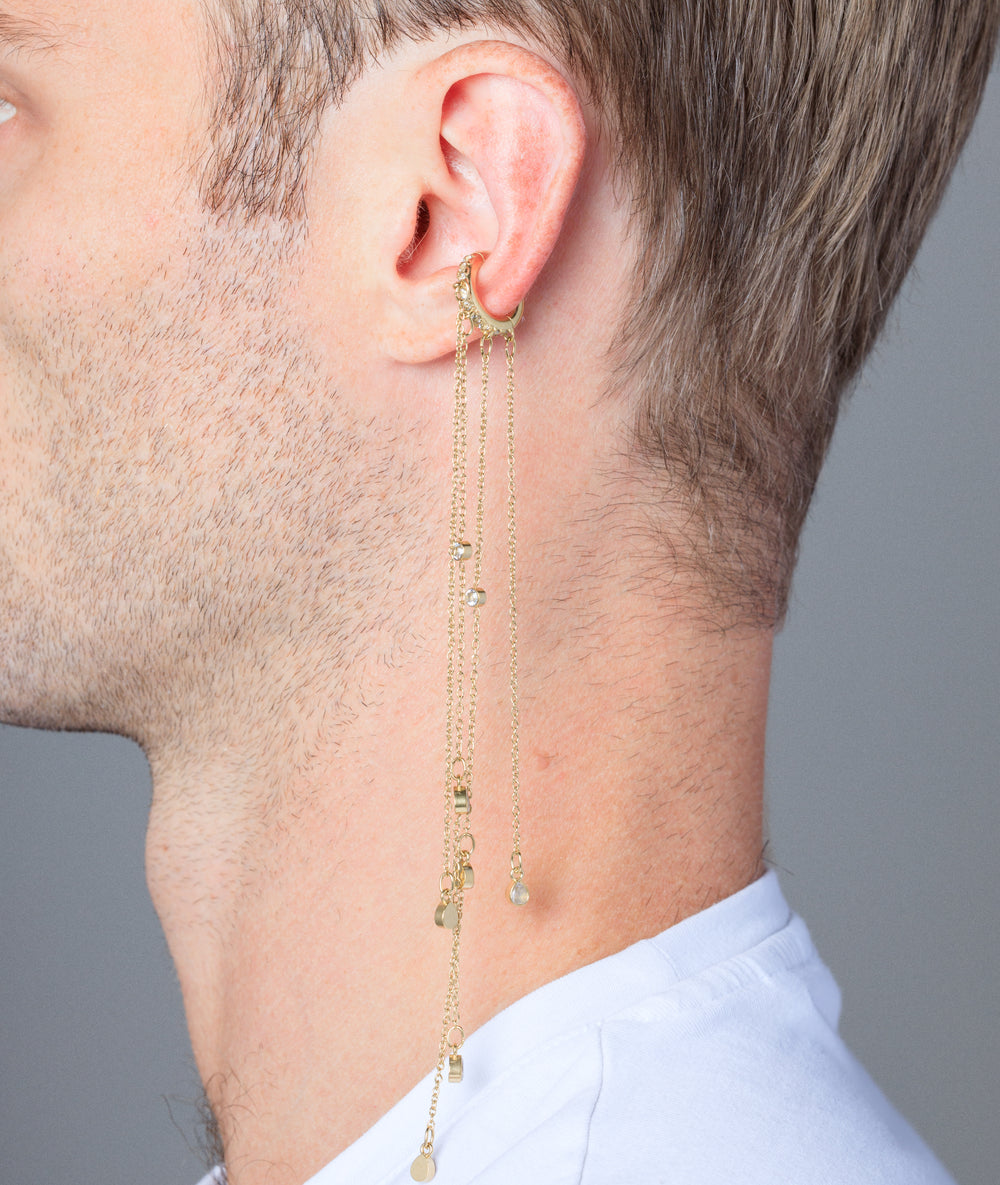 Ear cuff chaînes pendantes doré et zirconiums Colby G