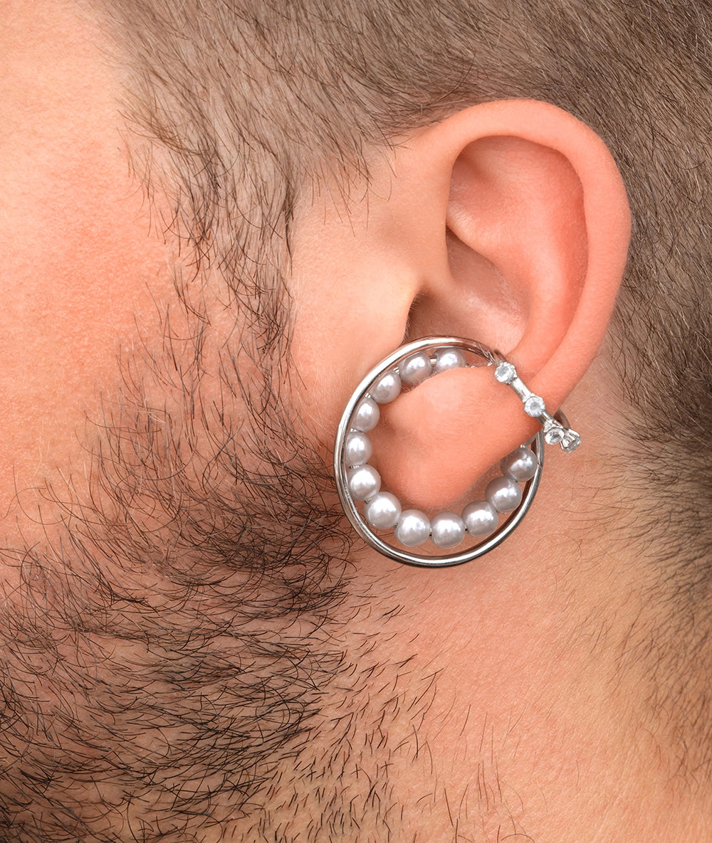 Ear cuff créole triple argenté et perles d'eau douce Misty S