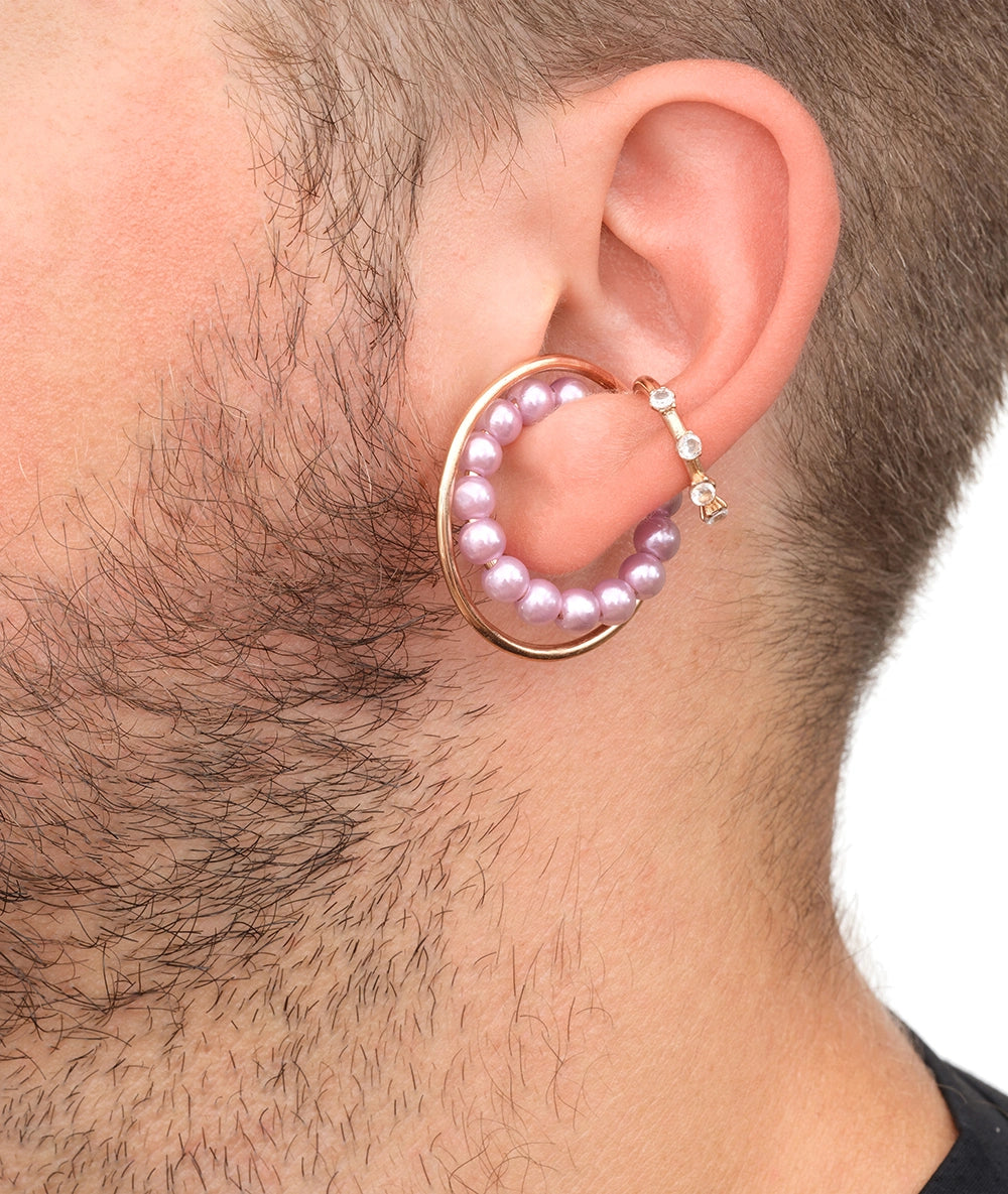 Ear cuff créole triple or rose et perles d'eau douce Misty RG