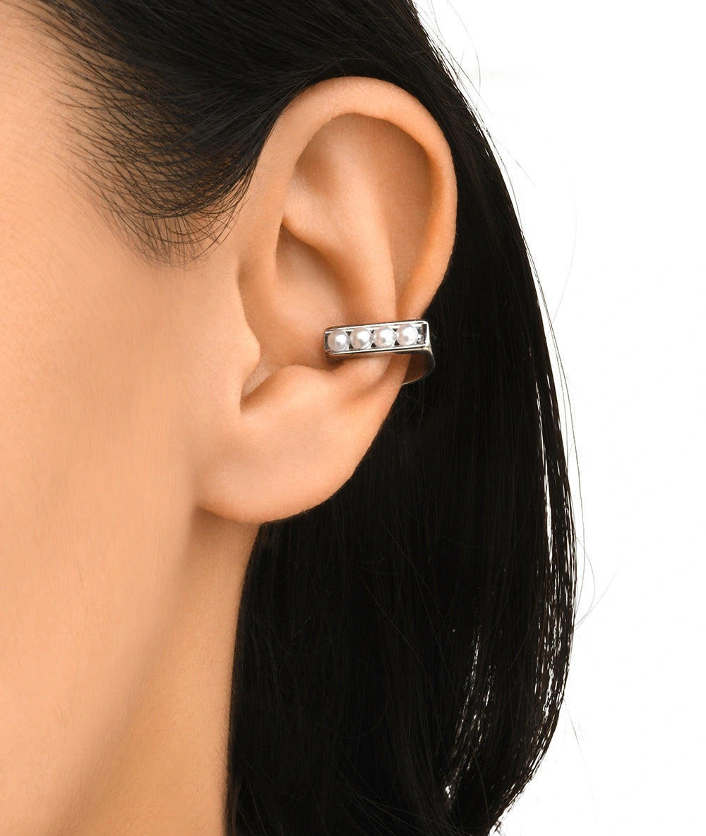 Ear cuff  doré et perles blanches KIRA S