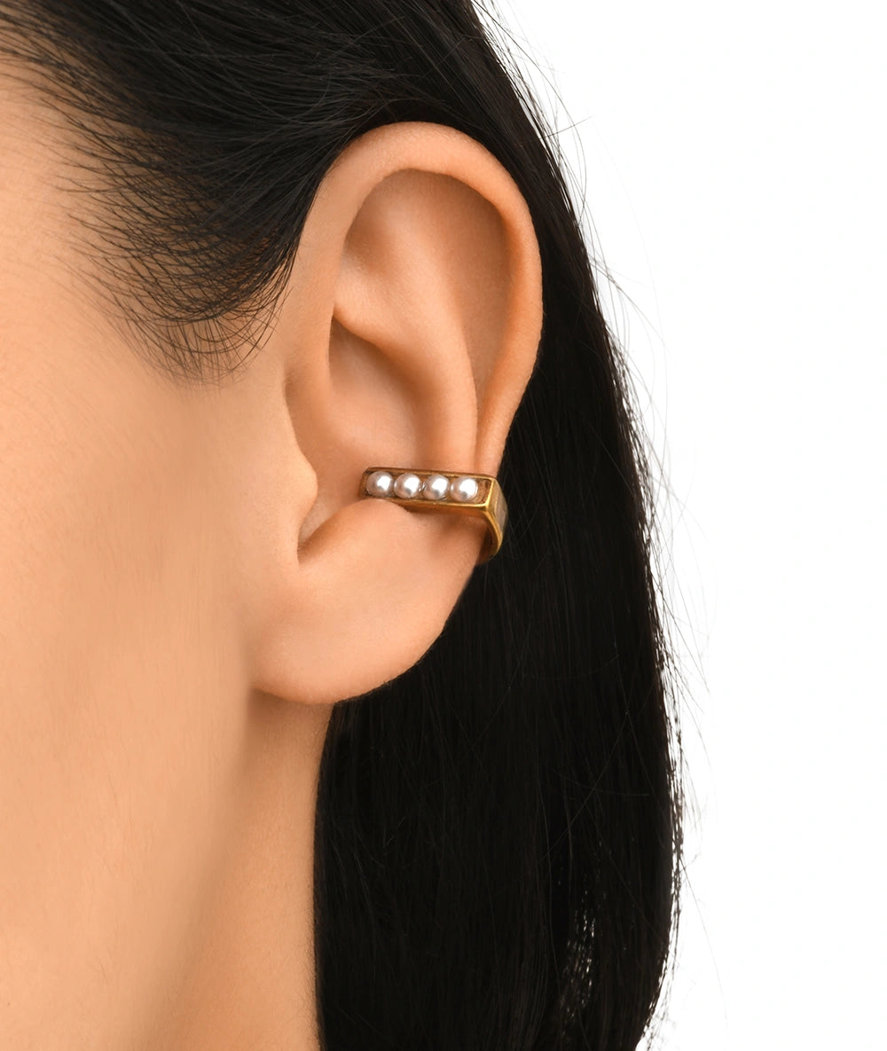 Ear cuff  doré et perles blanches KIRA VG
