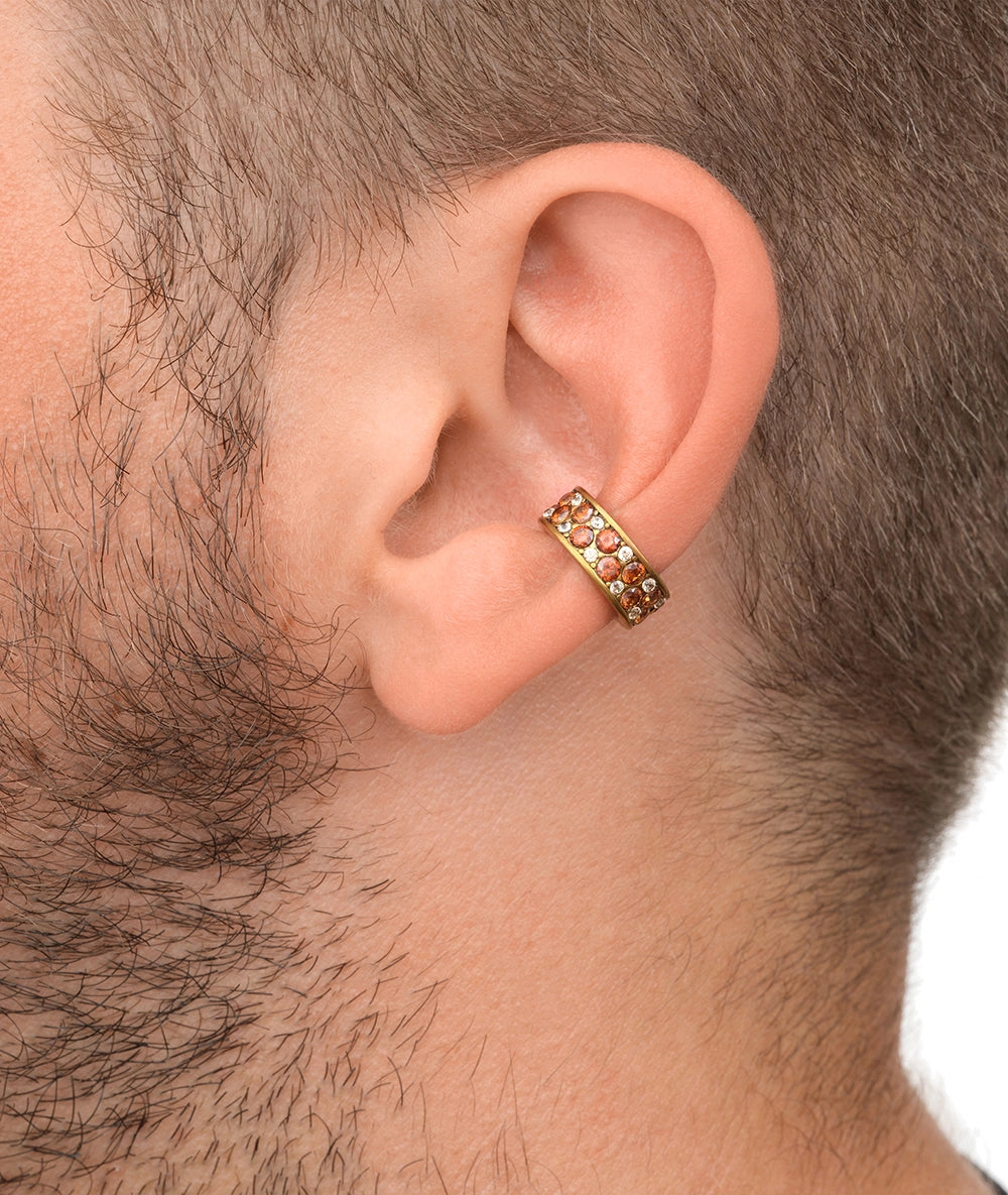 Ear cuff doré et zirconiums orange et champagne effet vintage GEMMA VG 4,5mm