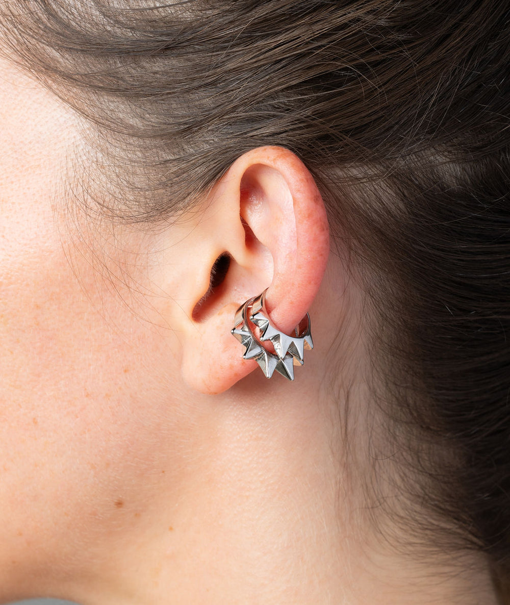 Ear cuff double piques argenté Pike double S