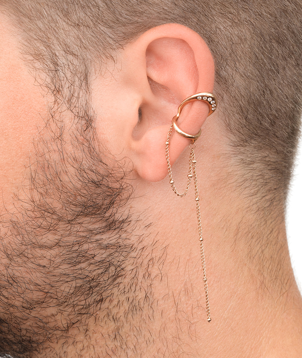 Ear cuff double rose gold avec chaîne pendante et zirconiums blancs LUNAR RG