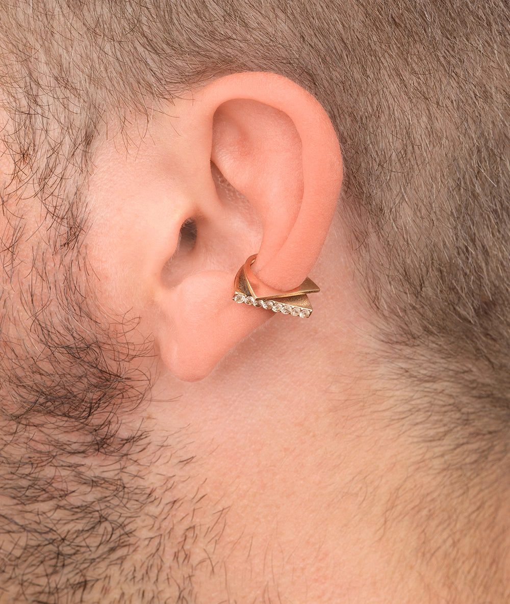 Ear cuff géométrique or rose et zircons Elva RG