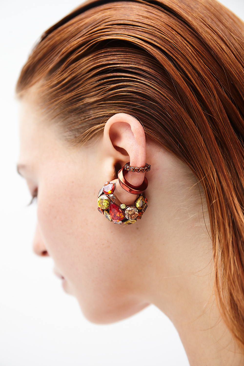 Ear cuff orange zircons jaunes et marrons Dahlia O