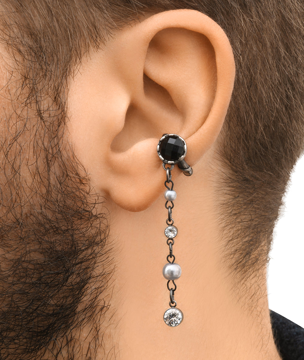 DENRAI VS silver and black zirconia ear cuff pendant