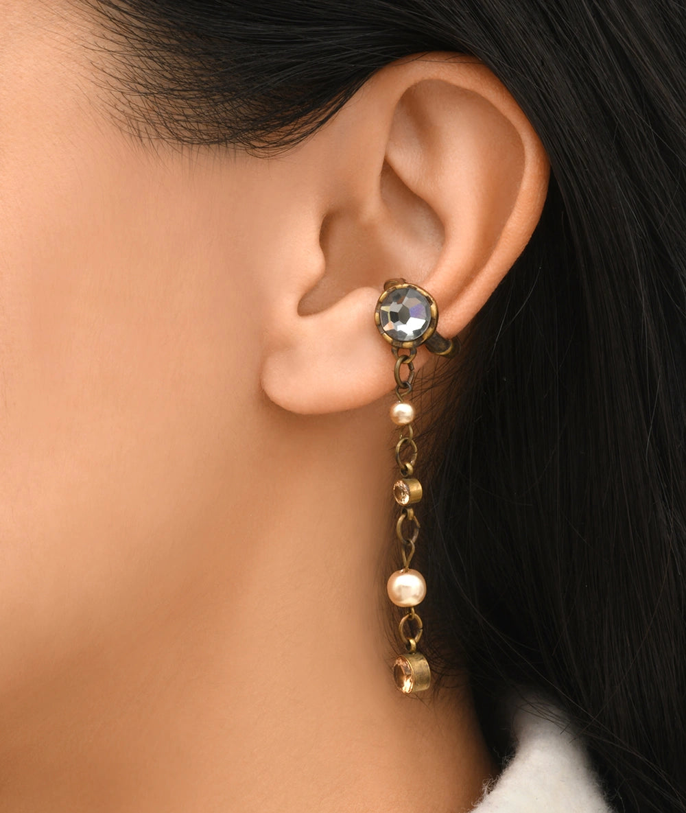 Gold-plated ear cuff pendant with champagne-effect zirconia, DENRAI VG