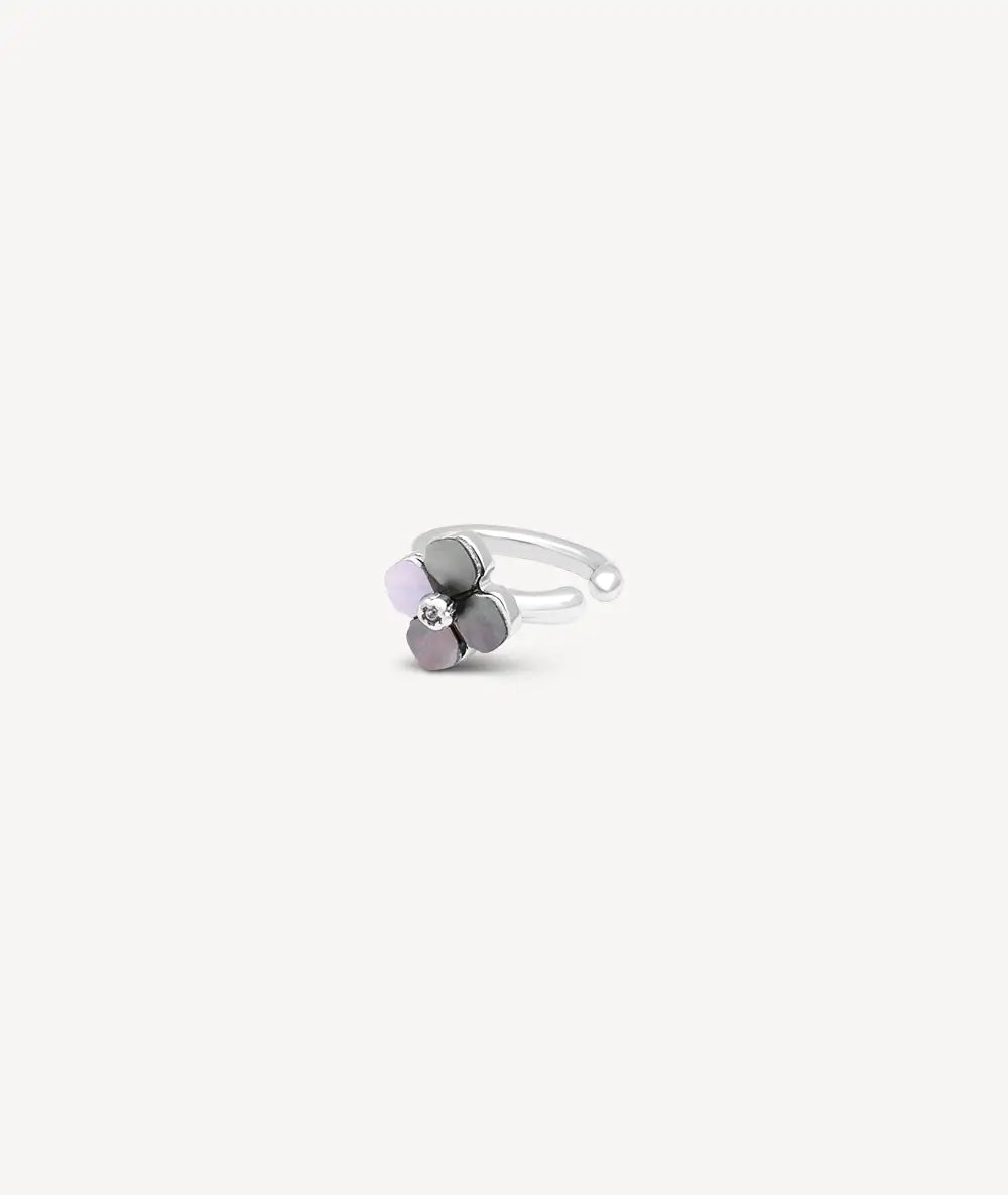 Round silver ear cuff with freshwater pearls, flower pattern, POPPY S
