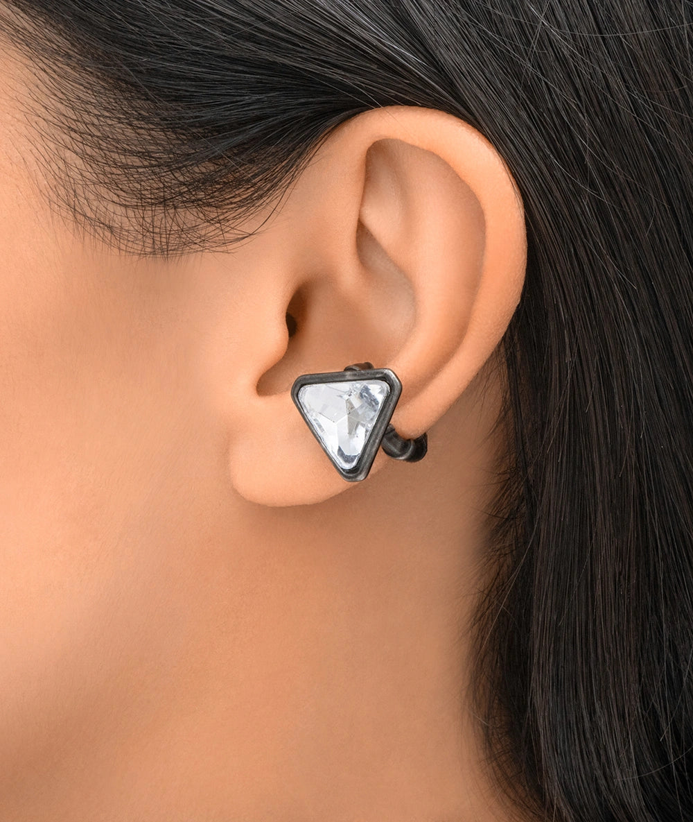 Round silver ear cuff with vintage-effect zirconia ARASHI VS