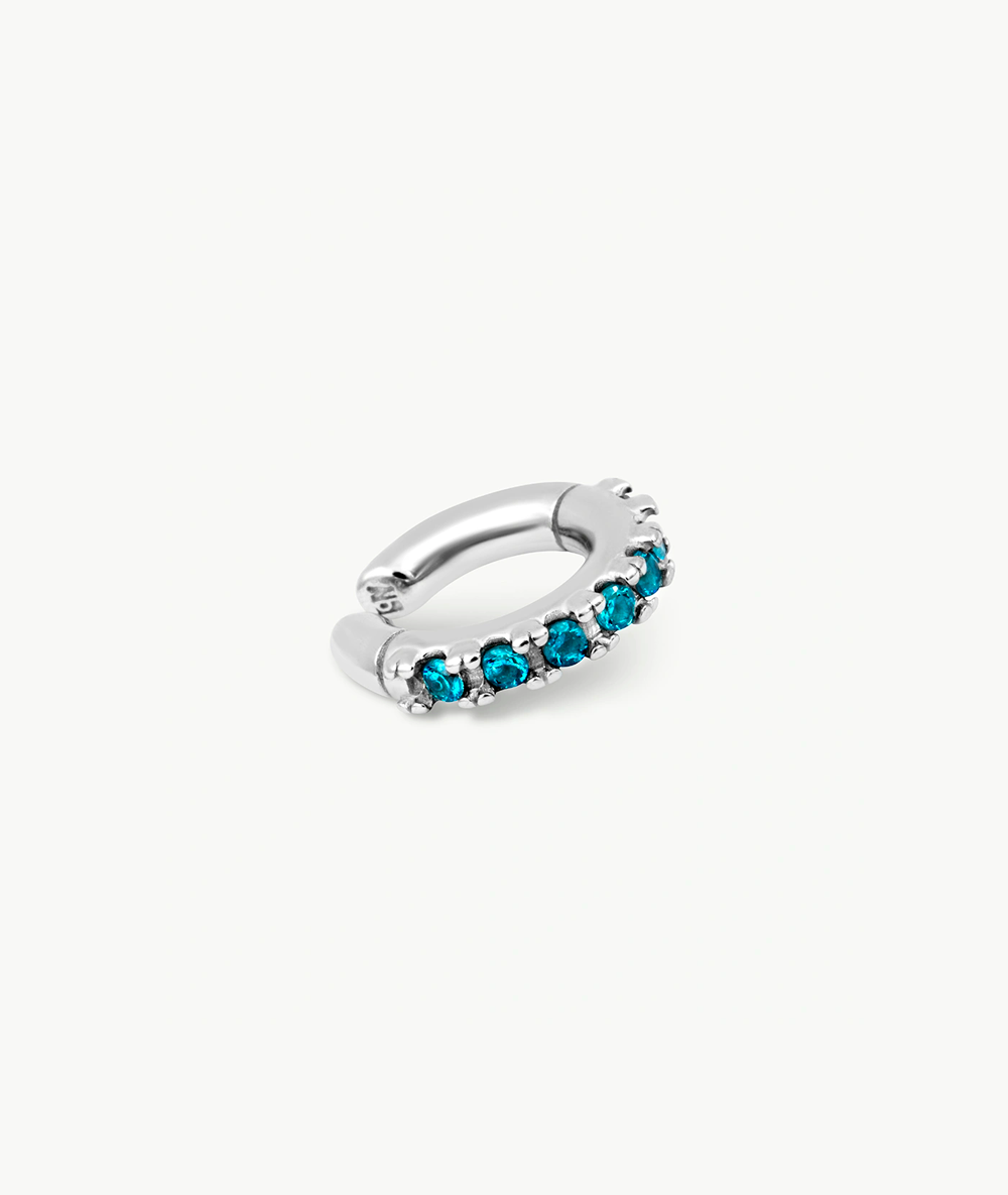 Ear cuff rond argenté et zircons bleus Abi S S