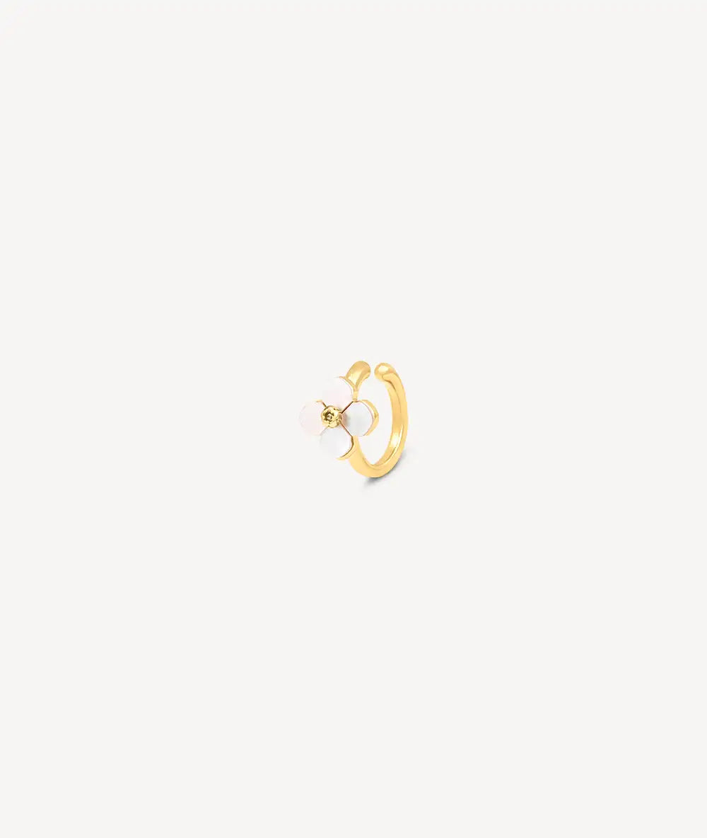 Ear cuff rond doré avec perles d'eau douce motif fleur POPPY G