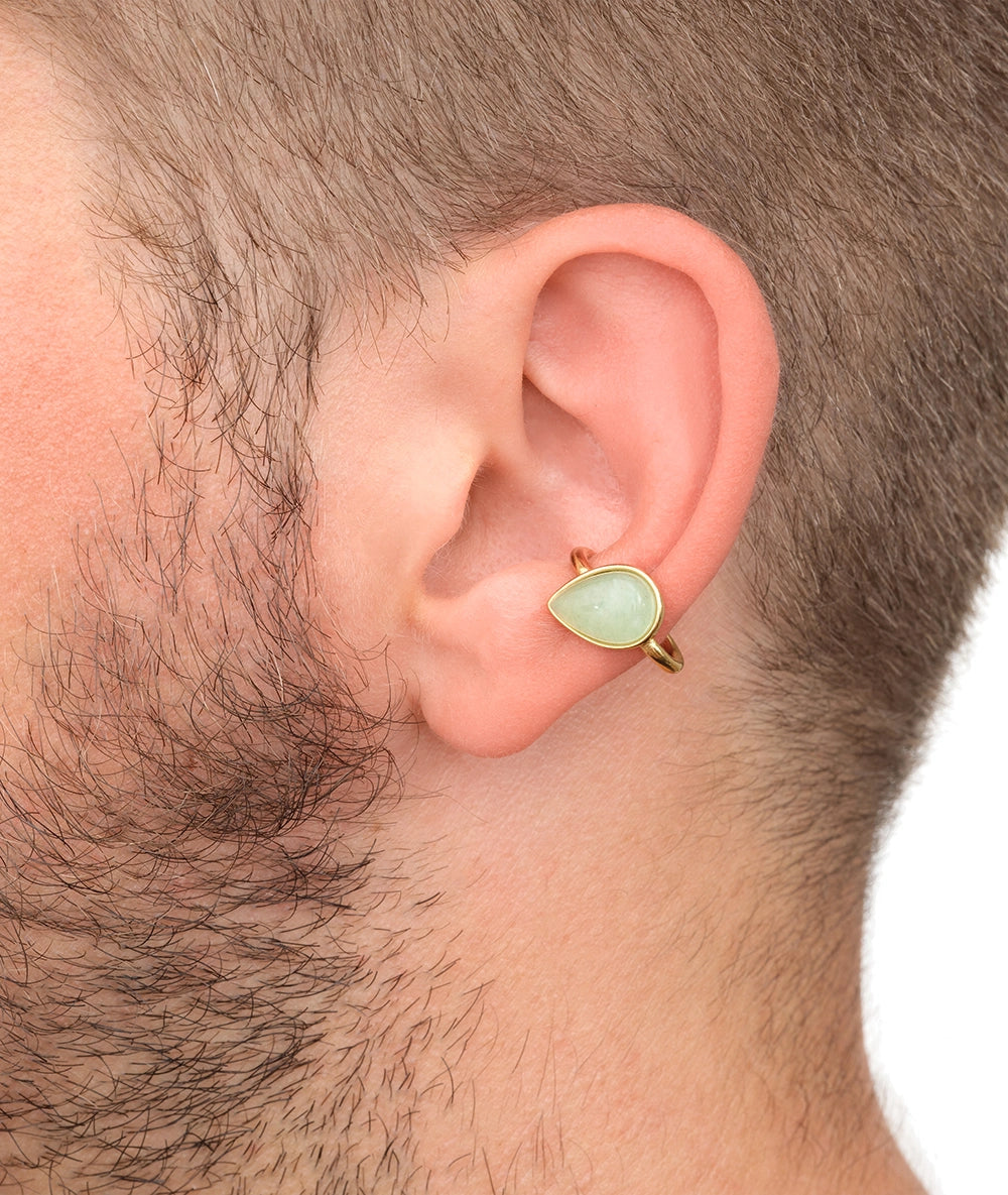 Ear cuff rond doré avec pierre naturelle jadéite ASTA G
