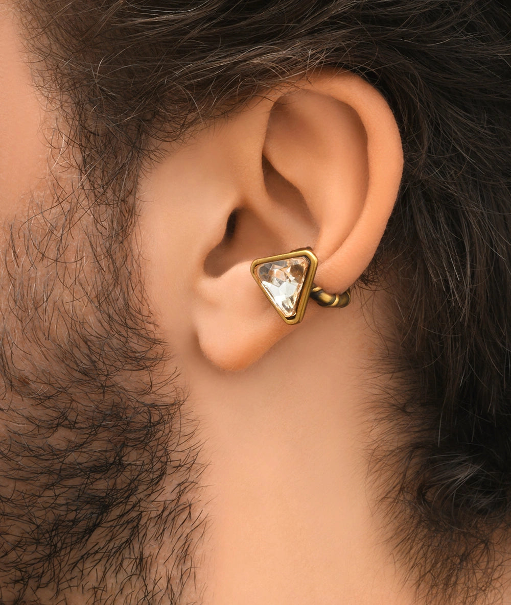 Round gold ear cuff with champagne zirconia vintage effect ARASHI VG