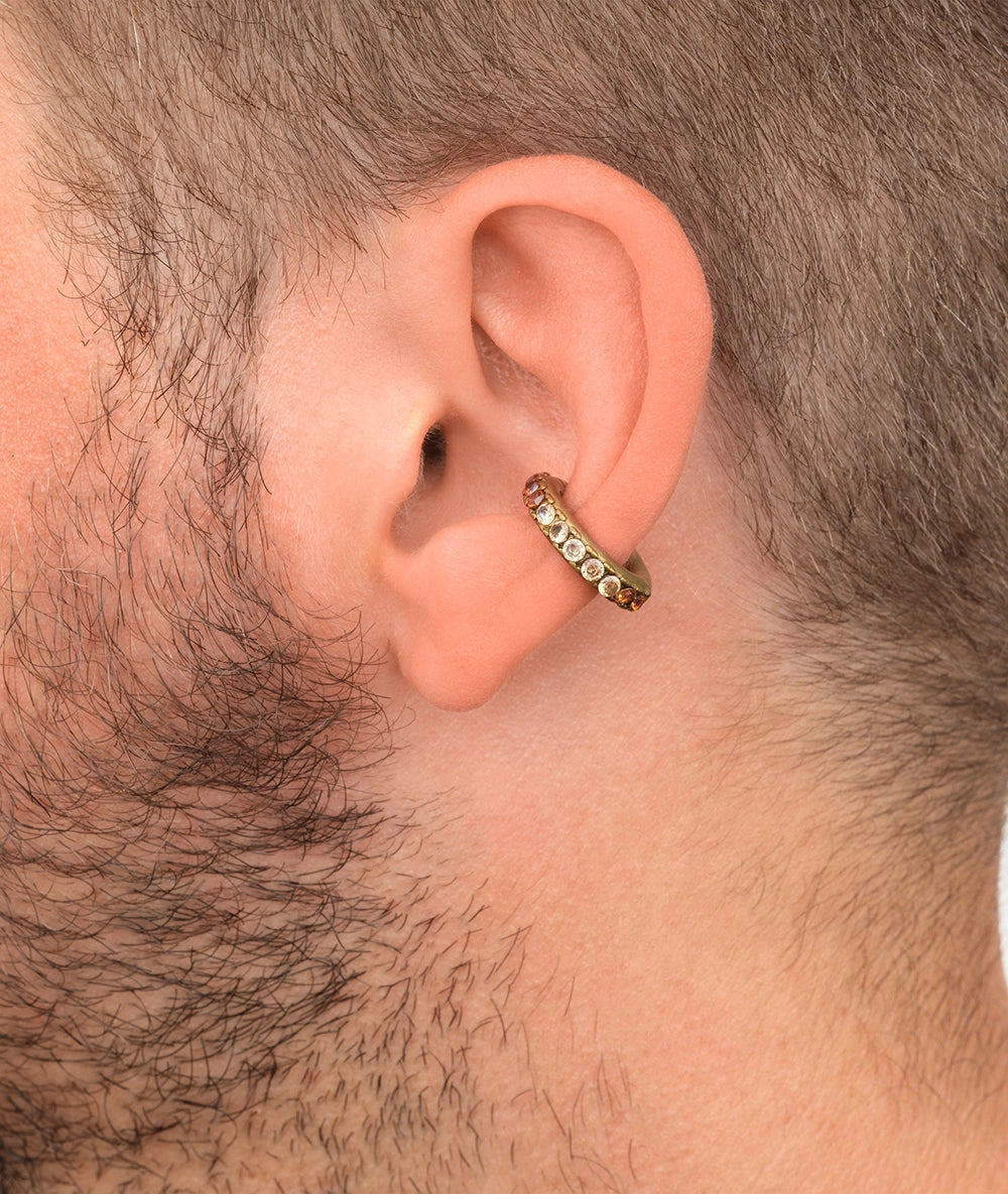 Ear cuff rond doré et zircons champagne et marrons effet vintage Abi L VG