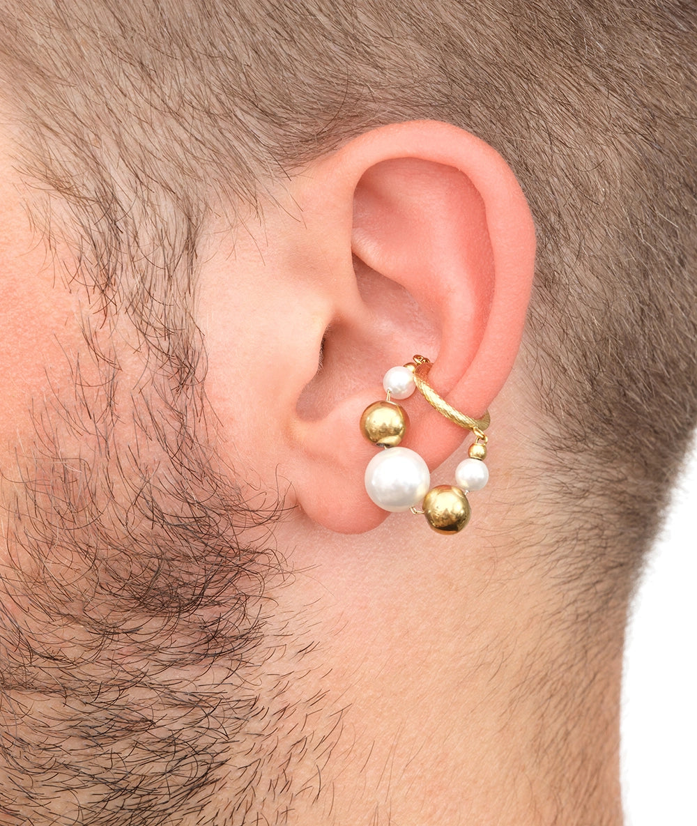 Ear cuff rond pendant argenté avec perles KOTA G