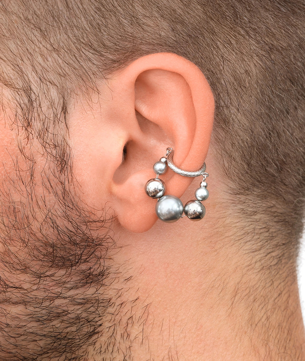 Ear cuff rond pendant argenté avec perles KOTA S