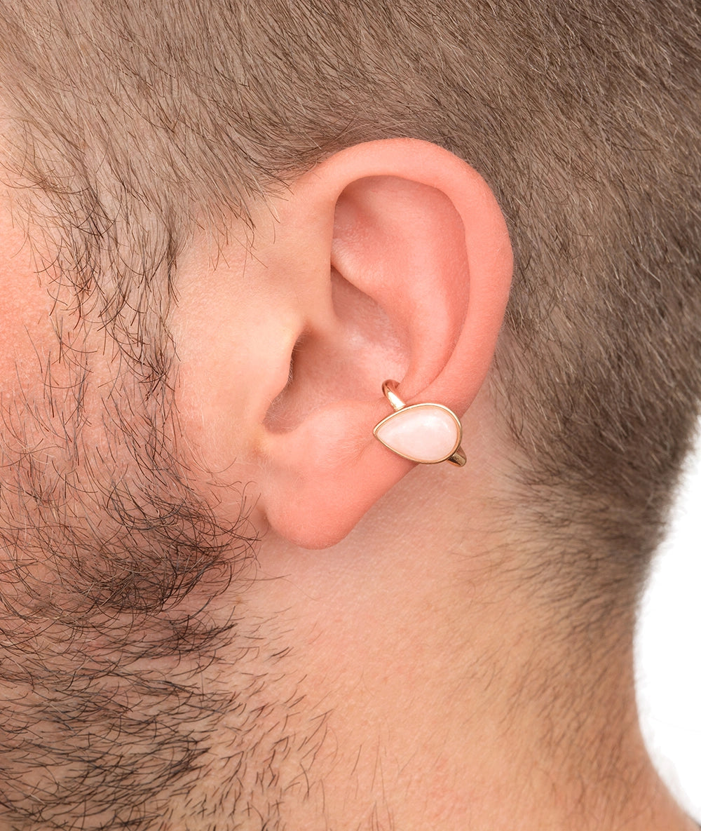 Ear cuff rond rose gold avec pierre naturelle quartz rose ASTA RG