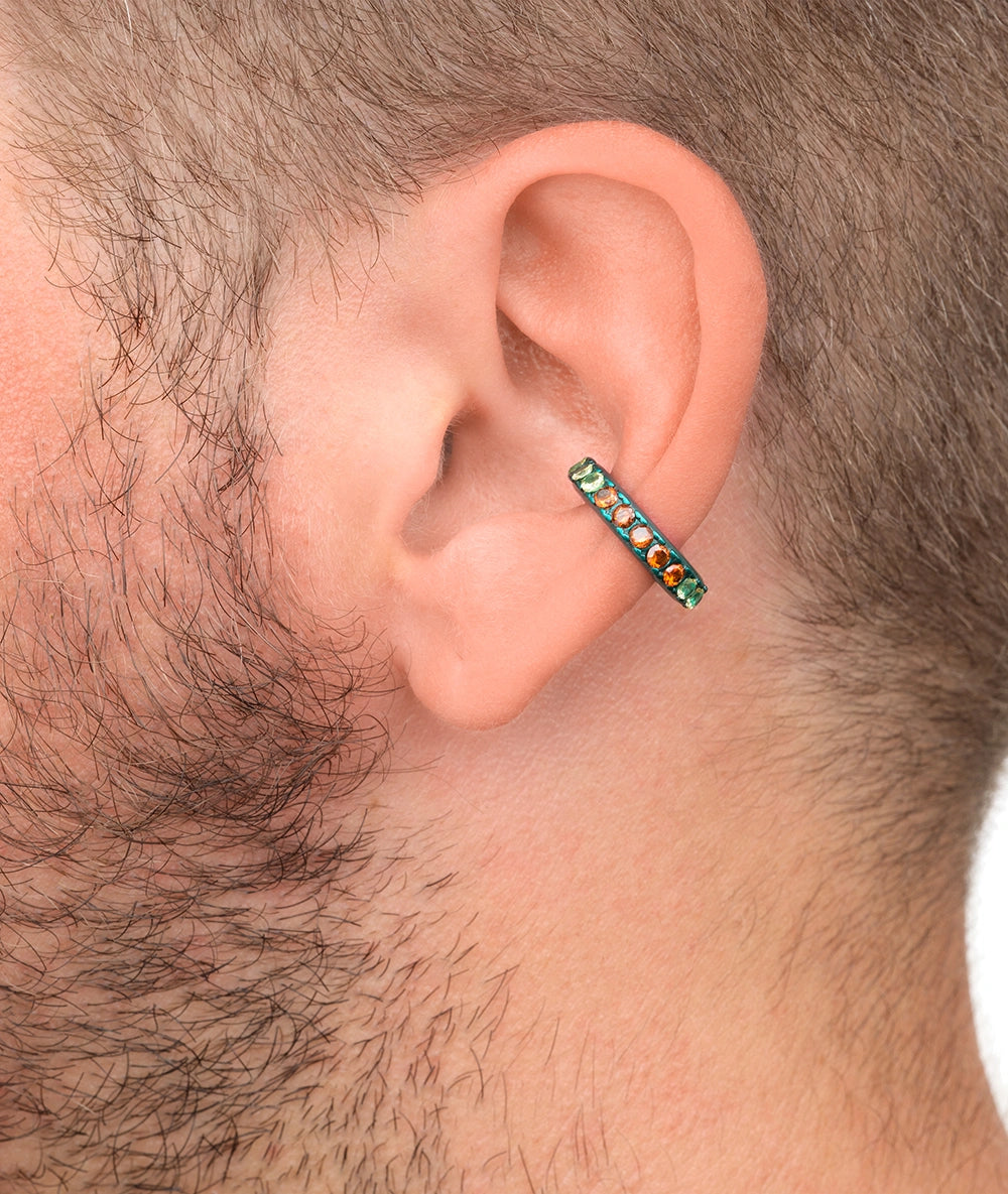 Ear cuff rond turquoise et zircons bleus et oranges Abi L T
