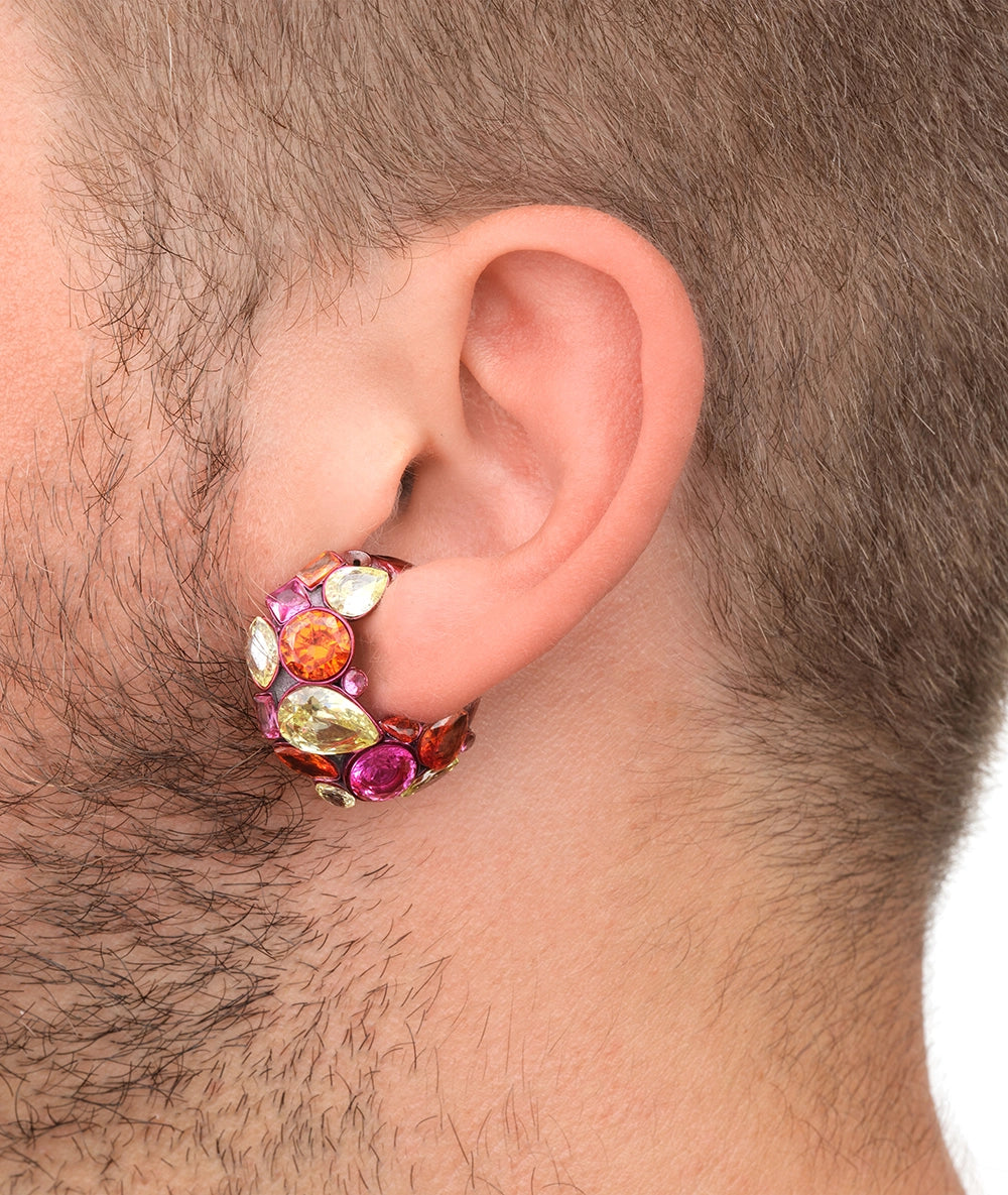 Ear cuff rose fuschia zircons oranges et verts Dahlia P