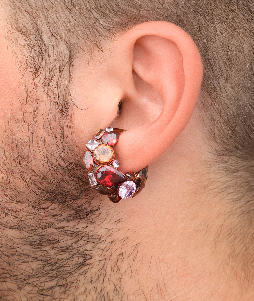 Ear cuff rouge zircons roses et marrons Dahlia R