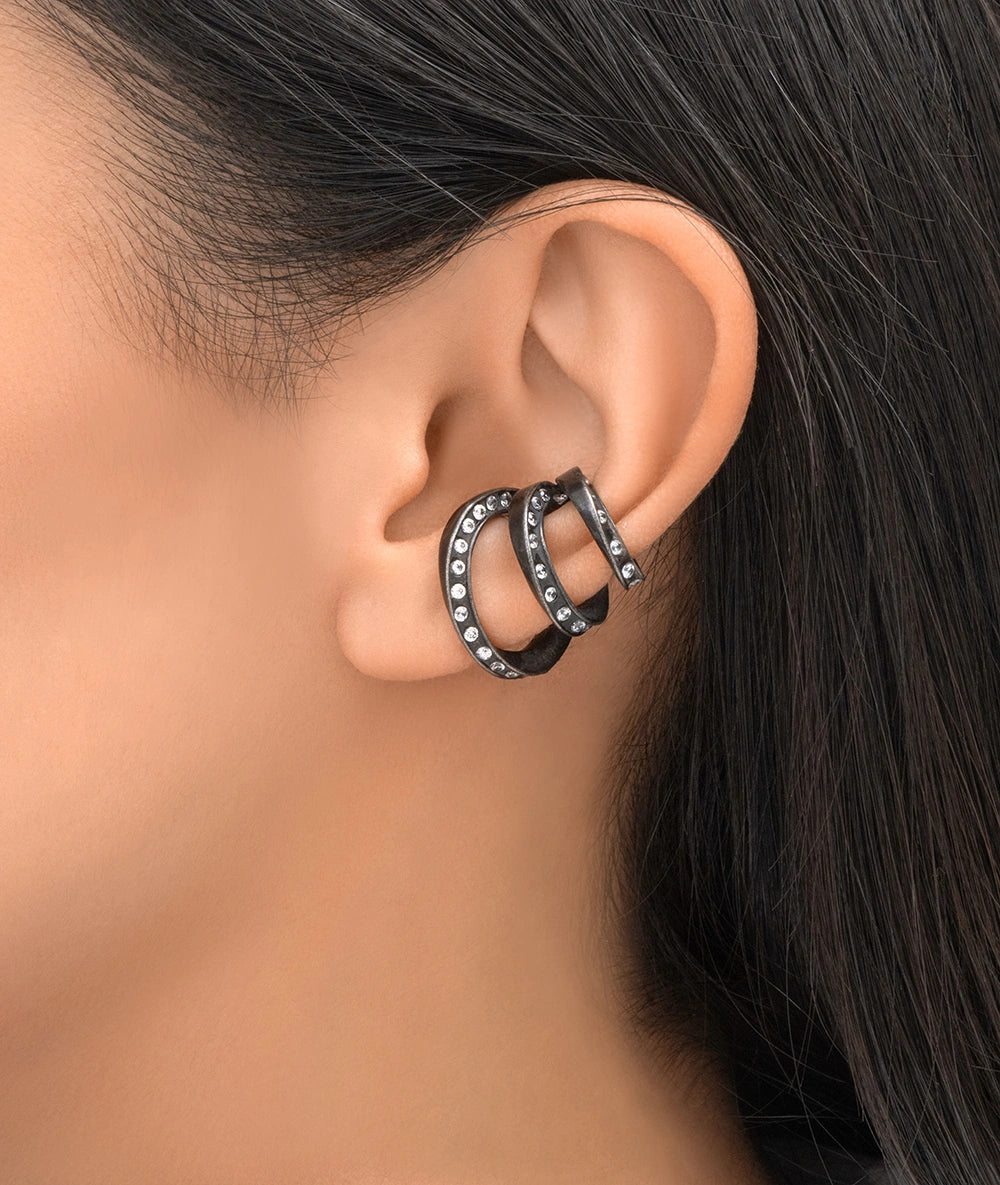 Ridley Star VS B triple silver and zirconia vintage effect ear cuff