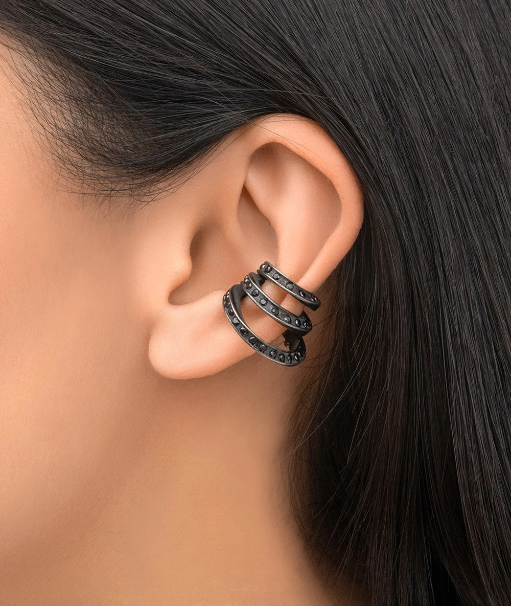 Ridley Star VS A triple silver and black zirconia vintage-effect ear cuff