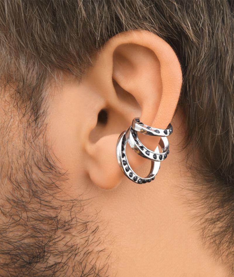 Ear cuff triple argenté et zirconiums noirs Ridley Star S B