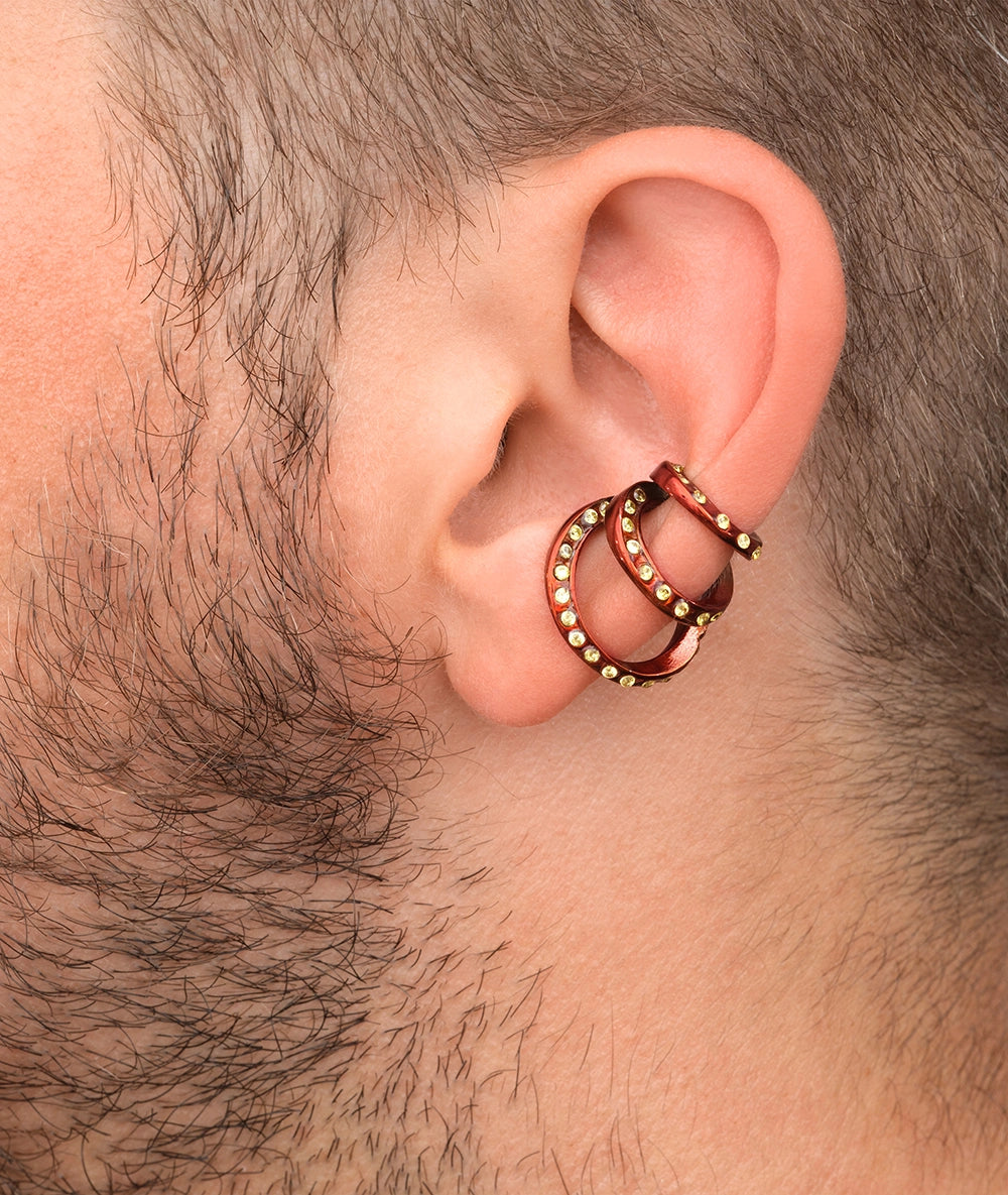 Ear cuff triple orange et zirconiums jaunes Yaz O