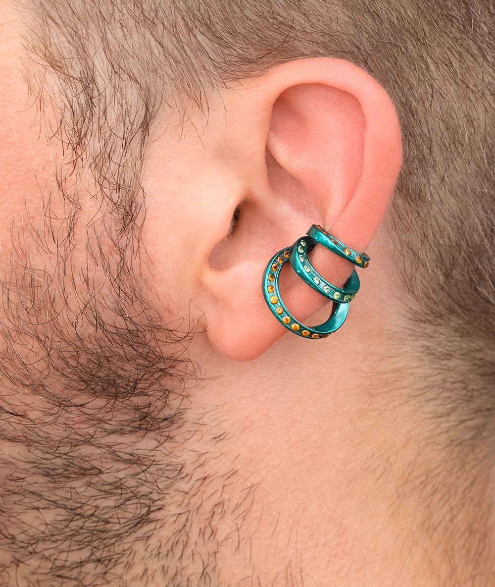 Ear cuff triple turquoise zircons verts et oranges Yaz T