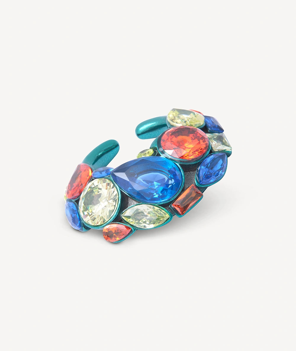 Ear cuff turquoise zircons verts et oranges Dahlia T