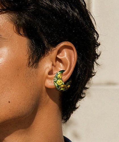 Ear cuff vert avec zircons jaunes DAHLIA SG B