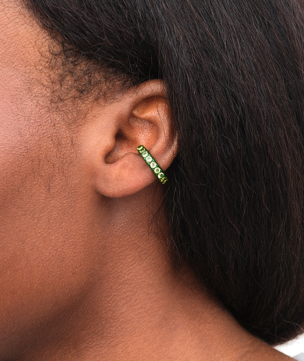 Ear cuff vert et zircons jaunes et olive Abi L SG
