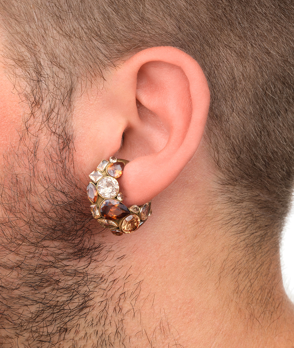 Ear cuff vintage doré zircons champagnes et marrons Dahlia VG