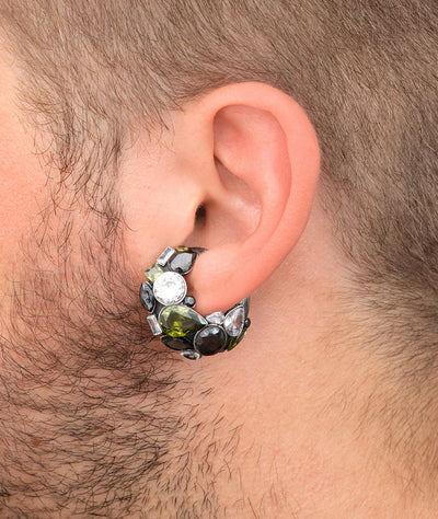 Ear cuff vintage silver zircons gris et verts Dahlia VS - YParis