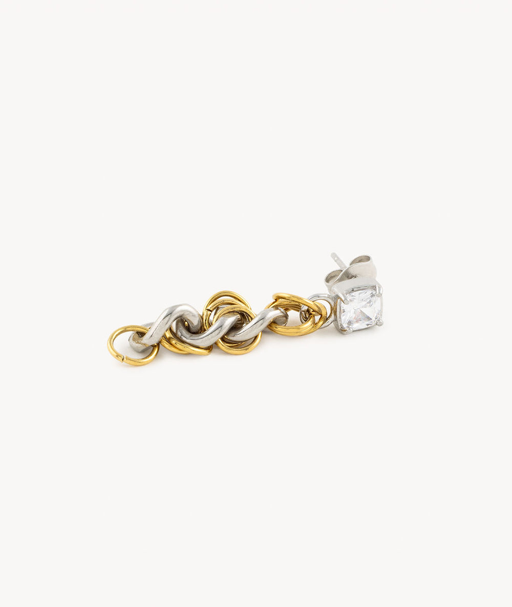 Mika Bi two-tone chain and stone pendant earring