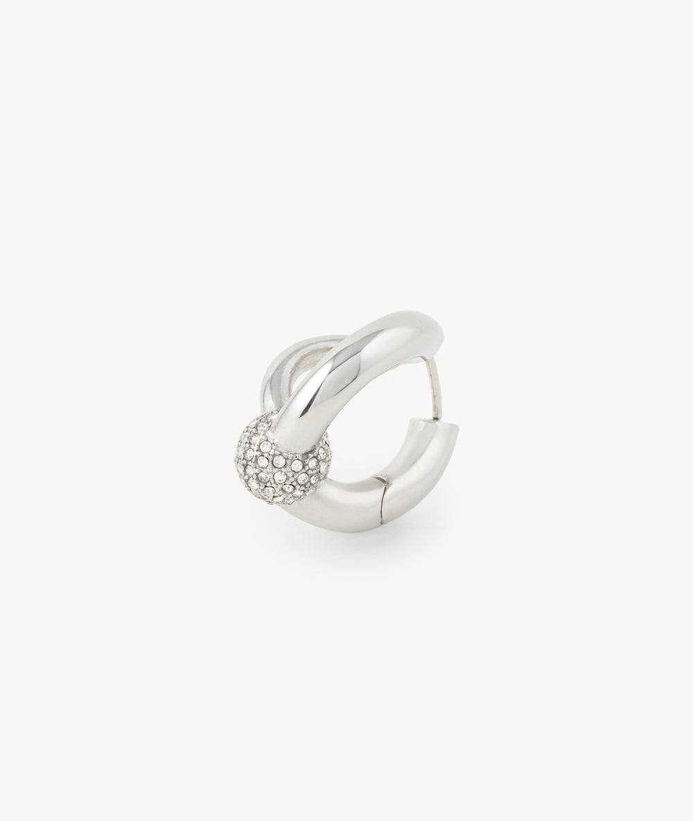 Boucle d'oreille créole argentée avec boule zirconiums Missie Star S