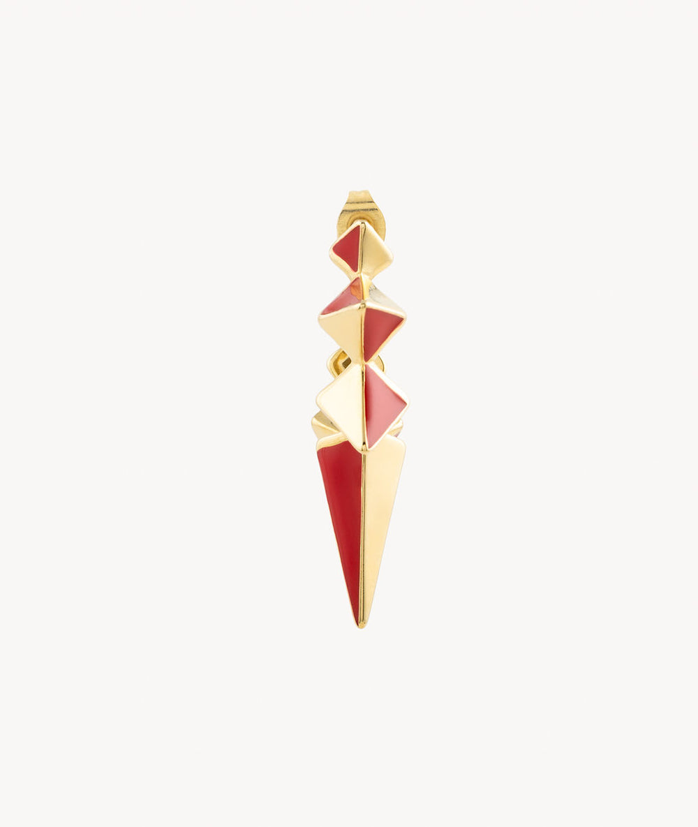Boucle d'oreille piques dorée et rouge Iggy G